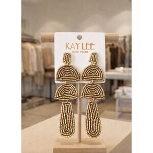 Kay Lee Gold Geometric Beaded Earrings New